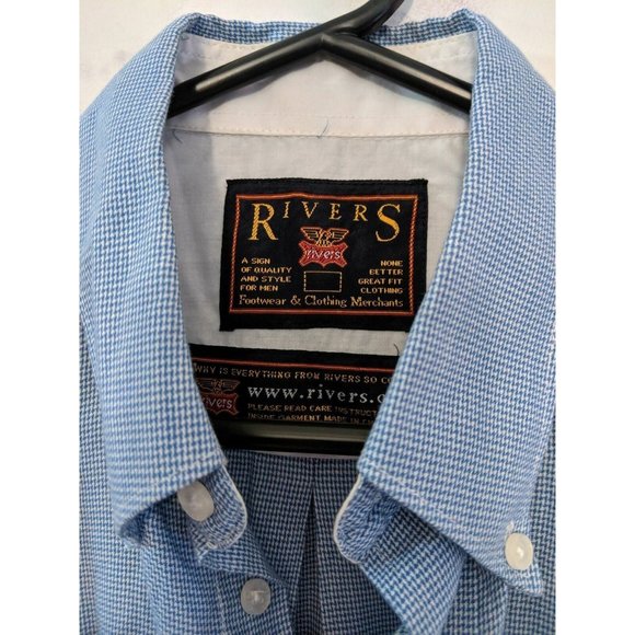 Rivers Men's Shirt Size 39 Blue Check Long Sleeve Button Front Collar - Picture 8 of 10